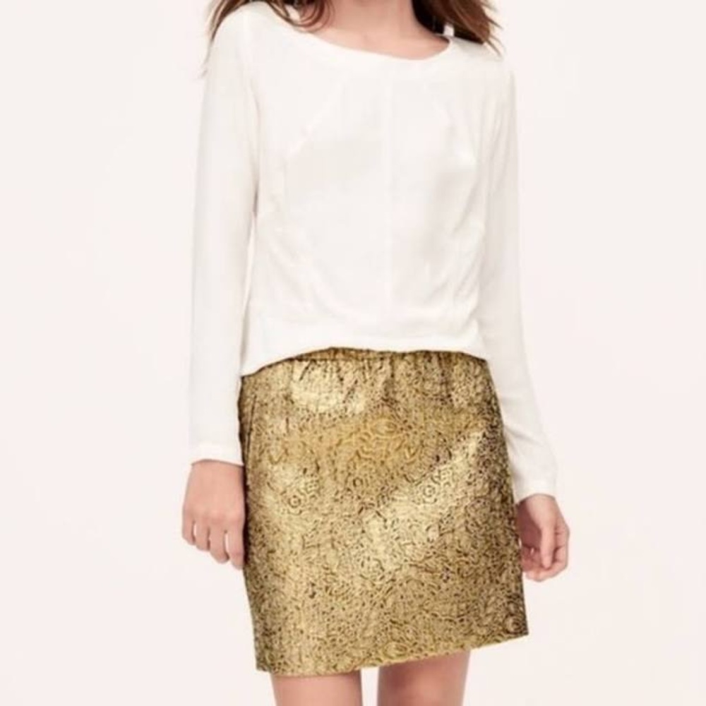 Loft Gold Metallic Floral Jacquard Mini Skirt with Pockets